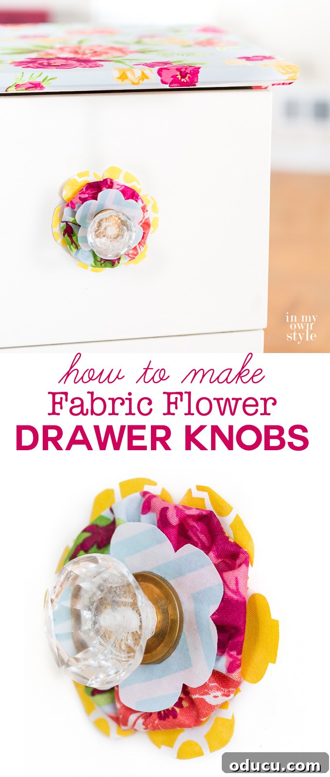 Revitalize Furniture with Fabric and Liquid Starch 31 Furniture makeover idea. Take your next furniture makeover up a notch by making colorful fabric flower drawer knobs. Making them is a great way to help coordinate the fabrics you use to decorate a room. as well as a way to use up scraps of fabric.