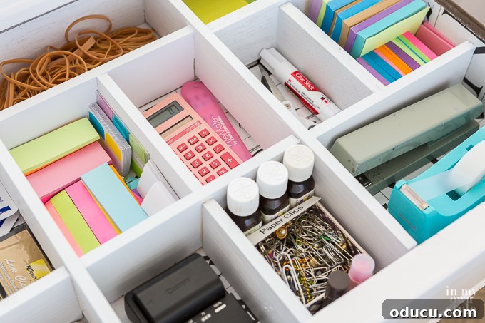 Organized Home Office Desk Drawer with Custom Wood Dividers