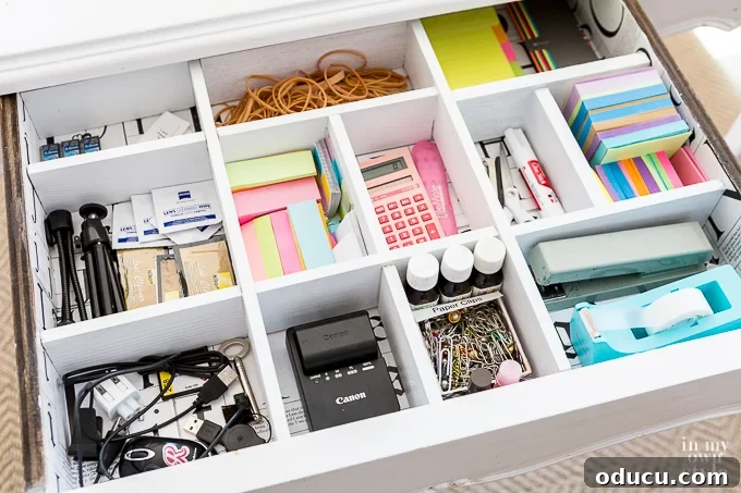 Neatly Arranged Desk Drawer with DIY Dividers