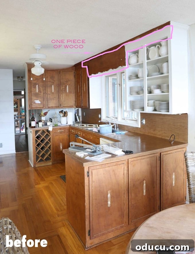 Ditching the Dated Kitchen Valance 4 How to update a kitchen by removing the scalloped valance over the sink.