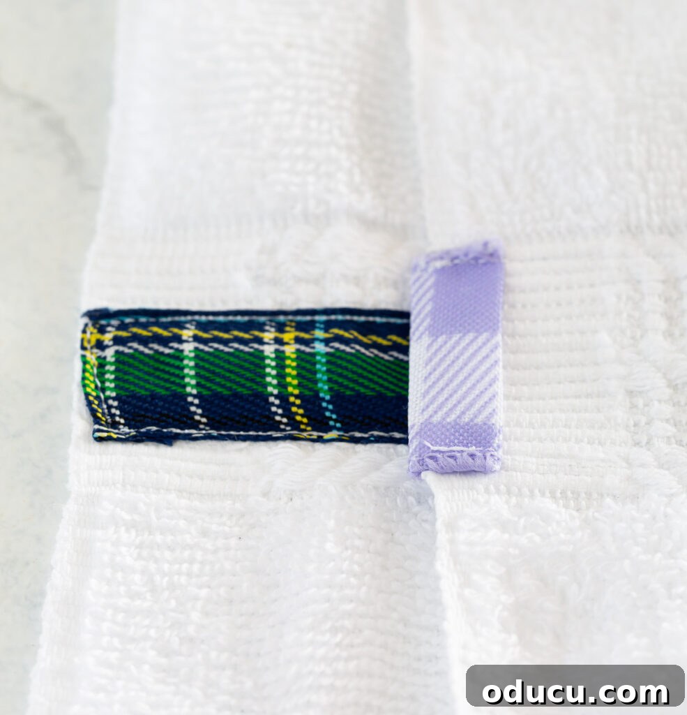 Elevate Your Bathroom With Towel Decor 18 An illustrative guide showing two distinct methods for securely attaching and finishing ribbon trim on a bathroom towel for a polished look.