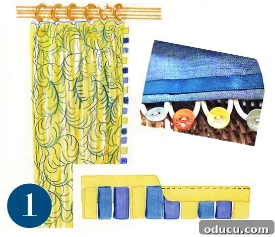 How-to-make-ribbon-or-cord- A helpful 'how-to' illustration demonstrating how to create your own decorative loop trim, perfect for towels, pillows, and various home decor items, offering a personalized touch.