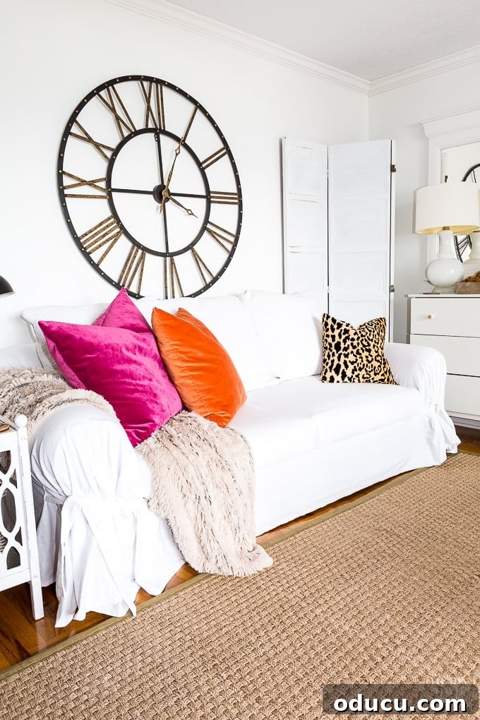 Living Room Layout Makeover 3 Tips for caring for white slipcovers in a stylish living room