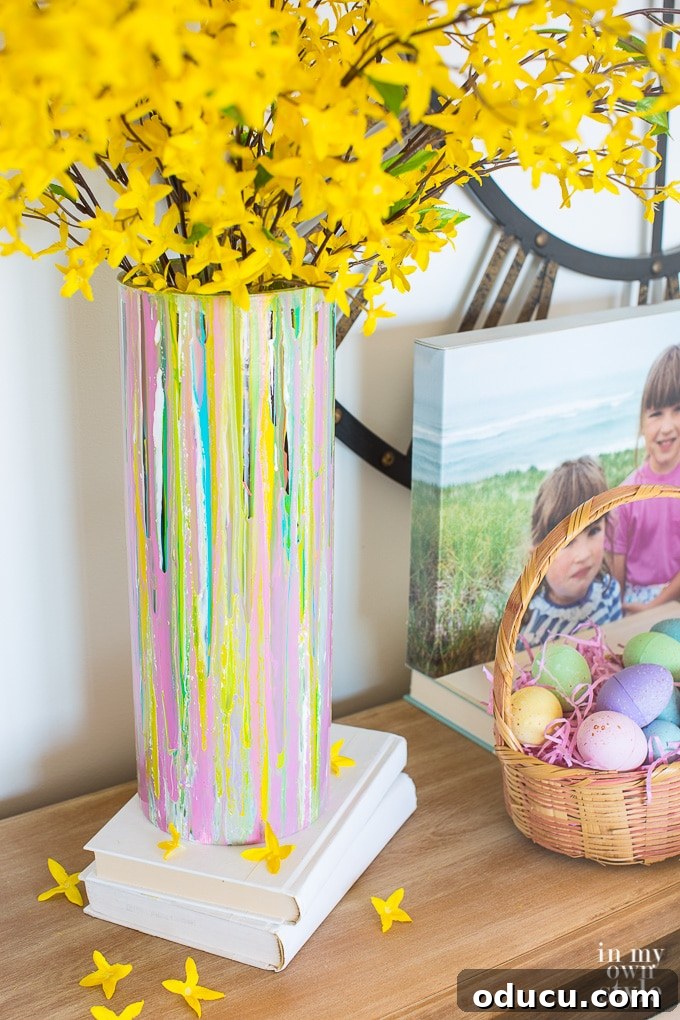 Hand-Painted Glass Vase for Spring Decor 7 Spring decor. Painted glass vase on a console table