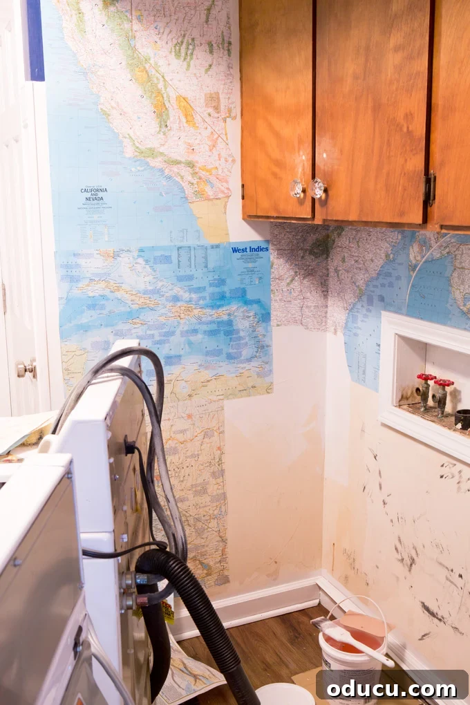 Globetrotting Laundry Room: DIY Map Wallpaper Project 24 How-to-apply-maps-to-walls-to-create-map-wallpaper