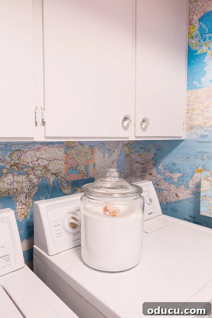Globetrotting Laundry Room: DIY Map Wallpaper Project 27 DIY Map wallpaper used in a laundry room