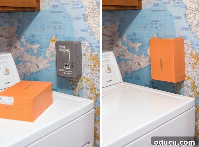 Globetrotting Laundry Room: DIY Map Wallpaper Project 30 how-to-hide-a-utility-box-on-a-wall