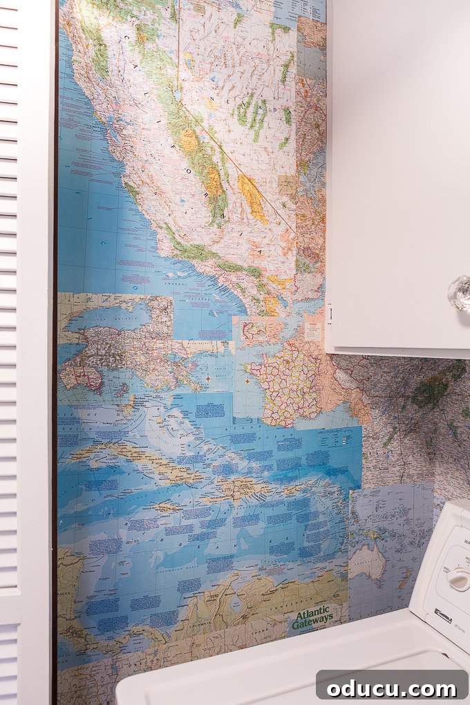 Globetrotting Laundry Room: DIY Map Wallpaper Project 9 DIY map wallpaper step by step tutorial