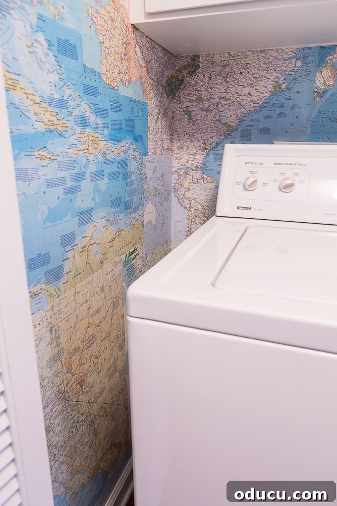 Globetrotting Laundry Room: DIY Map Wallpaper Project 10 DIY map wallpaper step by step tutorial