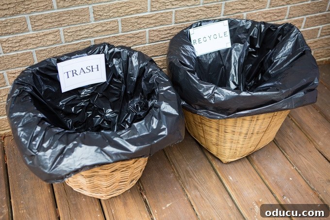 Your Secret Weapon for Stellar Outdoor Parties 12 Trash and Recycle Labels for parties, promoting easy cleanup and eco-friendly waste disposal.