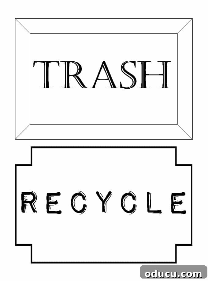 Your Secret Weapon for Stellar Outdoor Parties 16 Trash and recycle Can free printable Labels, perfect for organizing waste at parties and events.