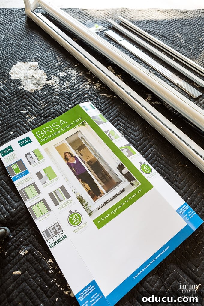Homemade Screen Door Disaster 7 The Brisa retractable screen door, highlighting its easy installation in under 30 minutes.