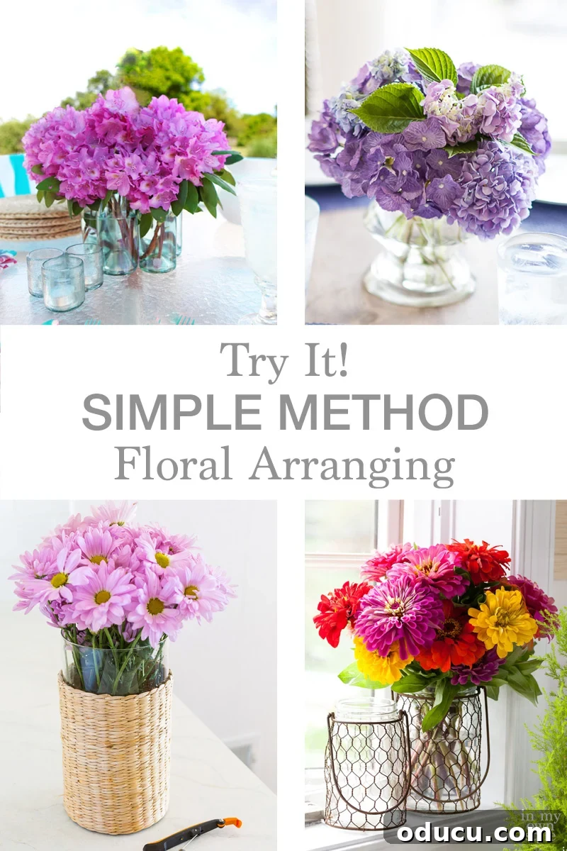 Beautiful Flower Arrangements Made Simple 12 Four distinct floral arrangements demonstrating the simple method of flower arranging.