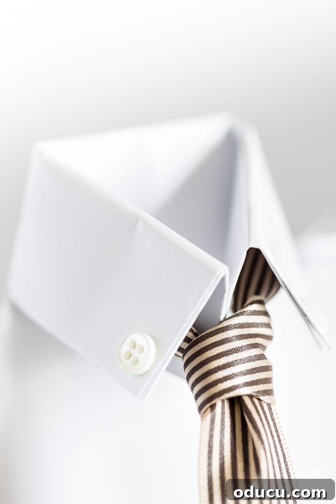 Dad's Heartwarming Father's Day Gift Bag 9 A beautifully crafted DIY shirt and tie gift bag for Father's Day, featuring a neatly tied ribbon as the necktie, showcasing creative gift wrapping ideas for men.