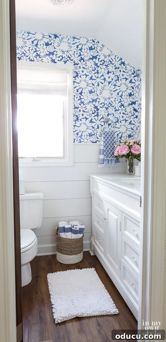 Achieve the Faux Wallpaper Look with Paint and Stencils 2 Stunning faux wallpaper created with a Royal Design Studio stencil in a guest bathroom