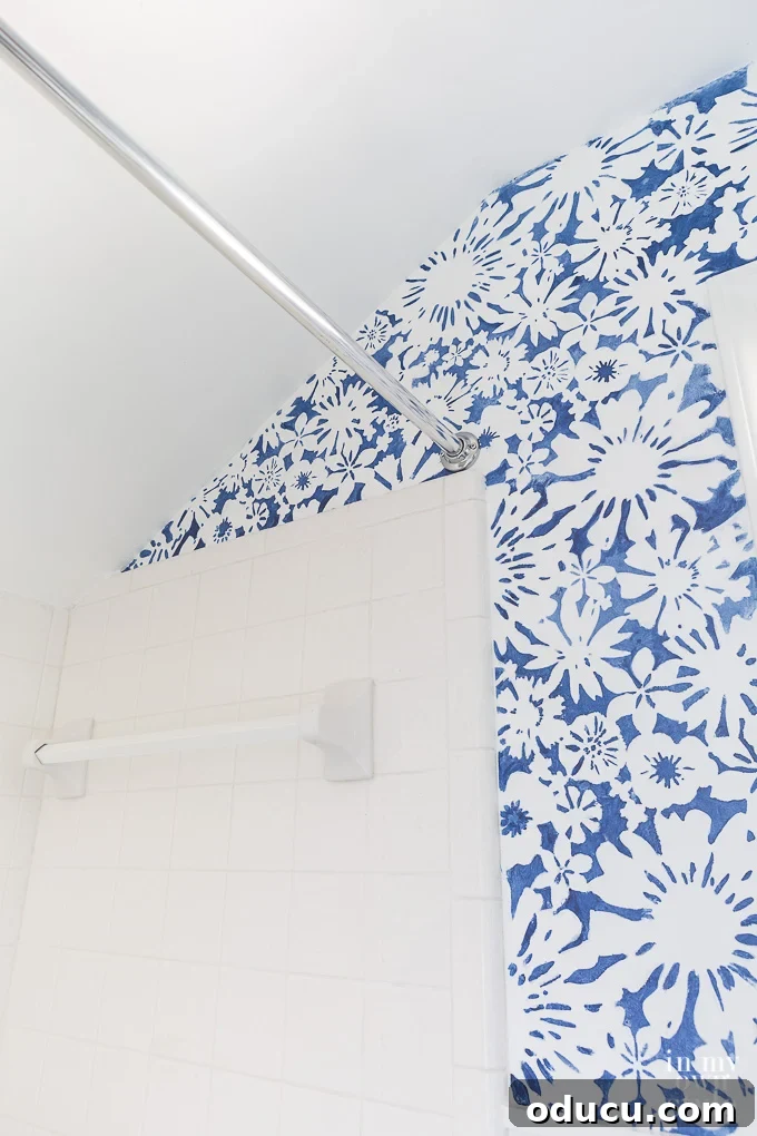 Achieve the Faux Wallpaper Look with Paint and Stencils 6 Closeup of intricate faux wallpaper design created with paint and a stencil, showing pattern detail