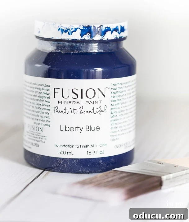 Fusion Mineral Paint in Liberty Blue for stenciling projects