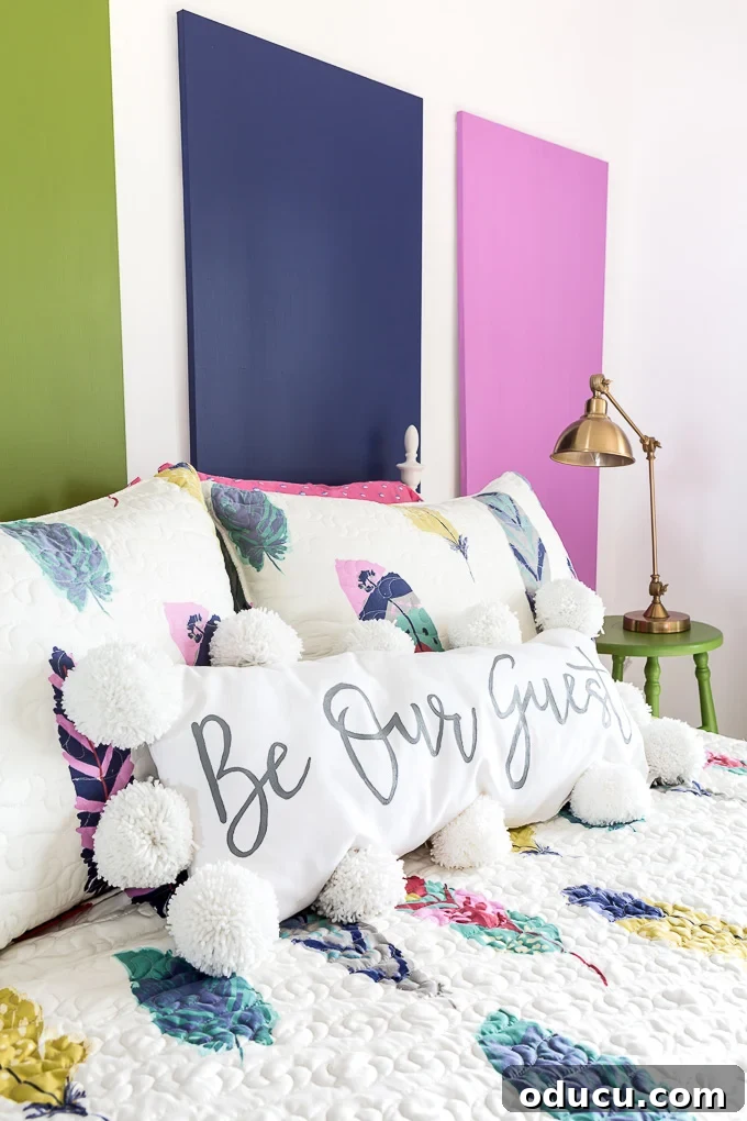 Craft a Custom Pom Pom Pillow 2 How to personalize a pillow. Here is a step-by-step tutorial on how to make your own Be our guest pillow