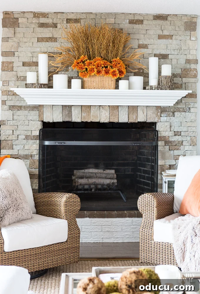 Effortless Autumn Mantel Styling 2 Easy autumn floral arrangement to create fall mantel decor DIY