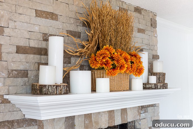 Effortless Autumn Mantel Styling 4 Fall mantel decorating idea with candles and repurposed elements