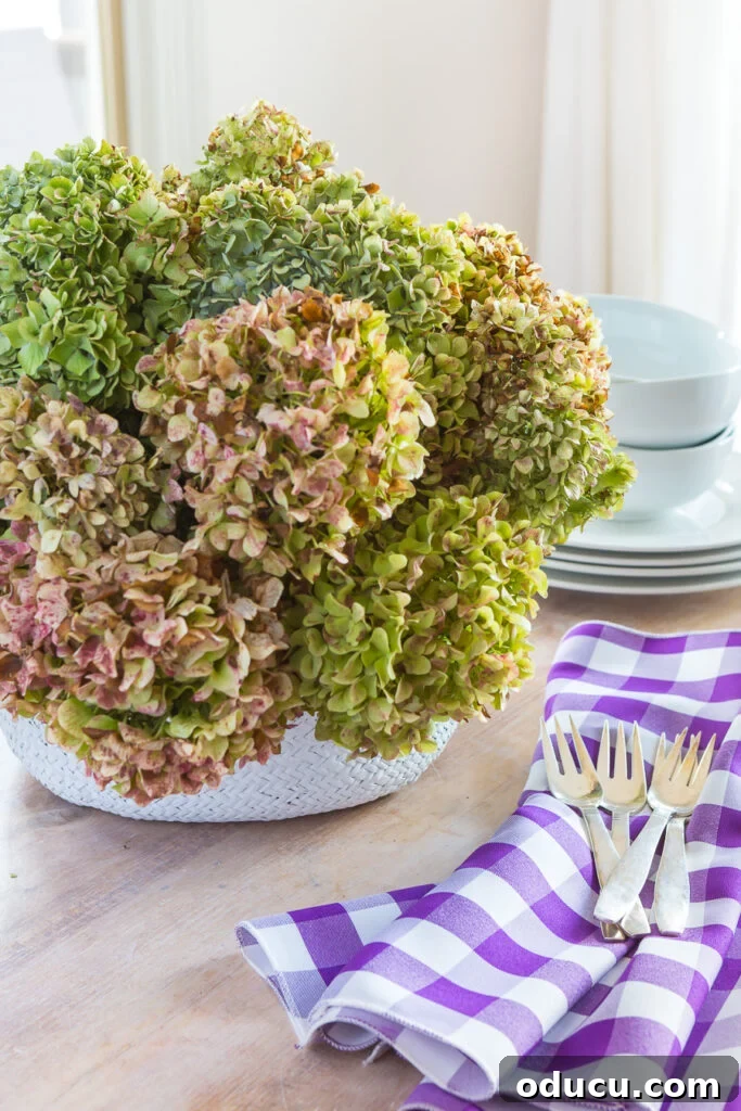 Make The Most Of September 3 A rustic basket filled with dried hydrangeas, showcasing simple and affordable fall decor.