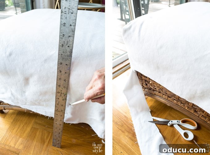Stylish Ottoman Slipcover with Detachable Pom Pom Accent 11 Instructions on how to measure, make, and sew a simple slipcover
