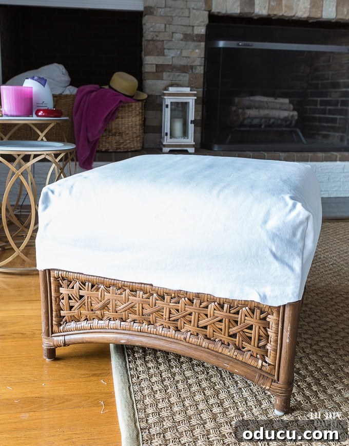 Stylish Ottoman Slipcover with Detachable Pom Pom Accent 12 Detailed guide on how to cover a box style cushion on an ottoman