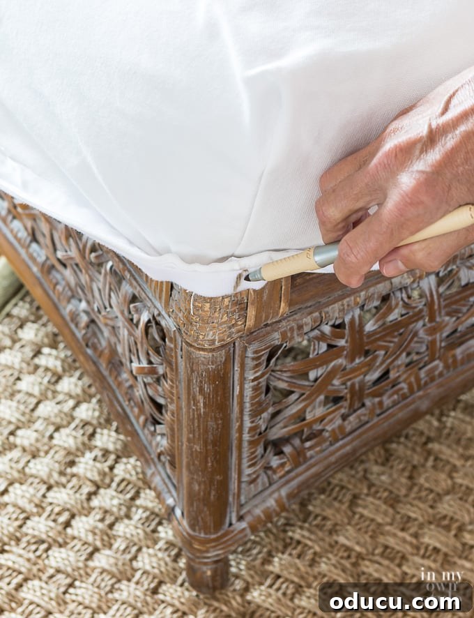 Stylish Ottoman Slipcover with Detachable Pom Pom Accent 17 How to attach pom pom trim to a slipcover for easy removal