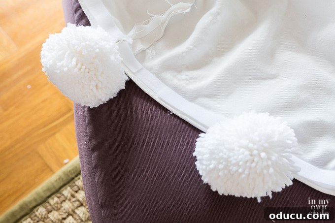 Stylish Ottoman Slipcover with Detachable Pom Pom Accent 20 Assembly: Ottoman Slipcover with Removable Large Pom Pom Trim