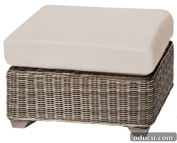 Stylish Ottoman Slipcover with Detachable Pom Pom Accent 6 Farmhouse and coastal style ottoman with cushion, illustrating versatile design