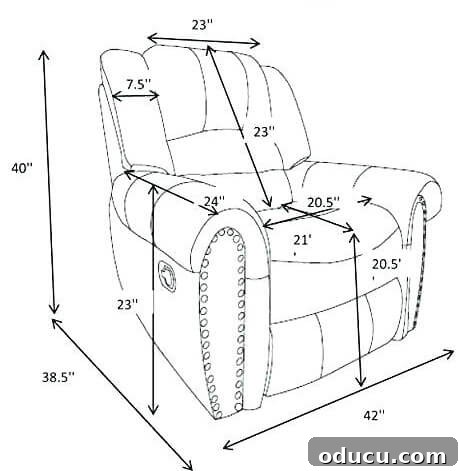 Recliner Chic: Elevating Your Living Room's Style 10 Diagram of measurements of a recliner and how a body should fit.