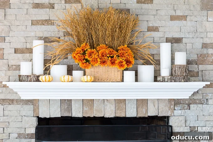 Falling for Our Home: An Autumn Showcase 6 Fall mantel decorating by DIY bloggers