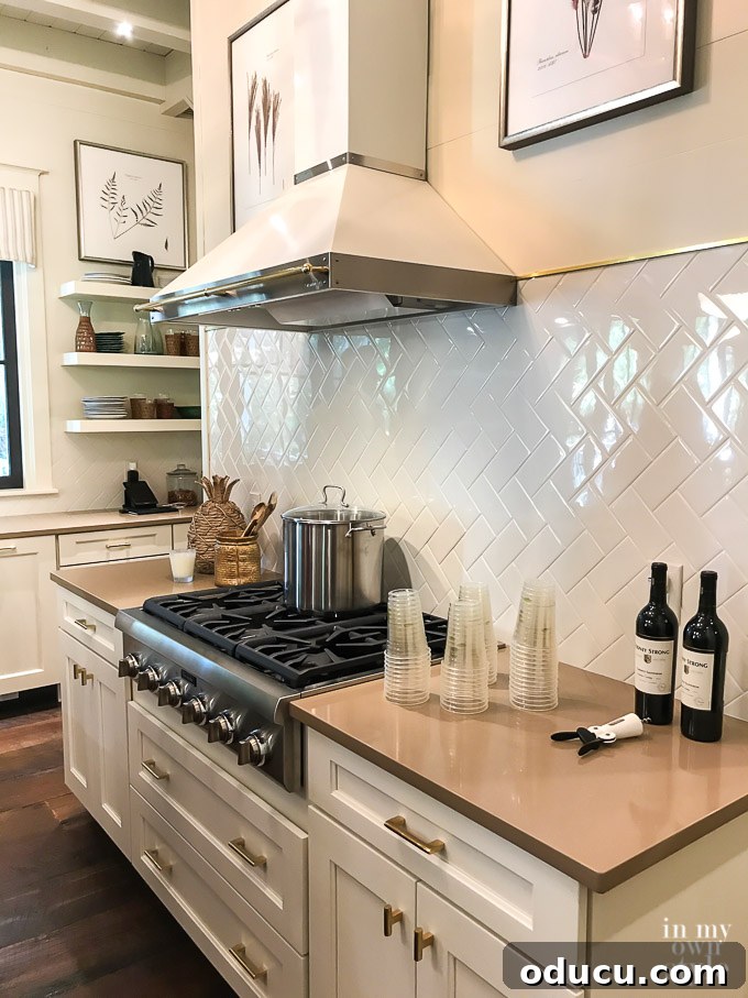 Design Dreams Unveiled at the Southern Living Idea House 23 Stylish subway tile backsplash ideas and stove top area in the Southern Living Idea House kitchen