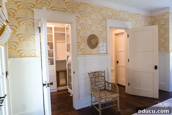 Design Dreams Unveiled at the Southern Living Idea House 36 Yellow and white bedroom featuring a unique trimmed panel wall design at the Southern Living Idea House