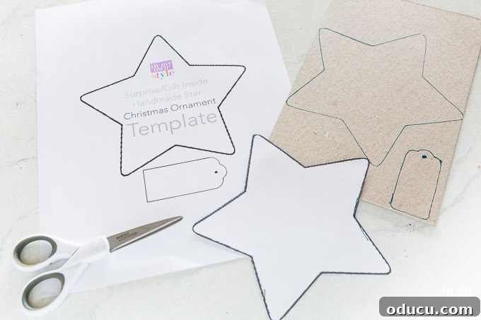 Hidden Treasure Star Ornament for Christmas 12 Cutting out the star template on paper.