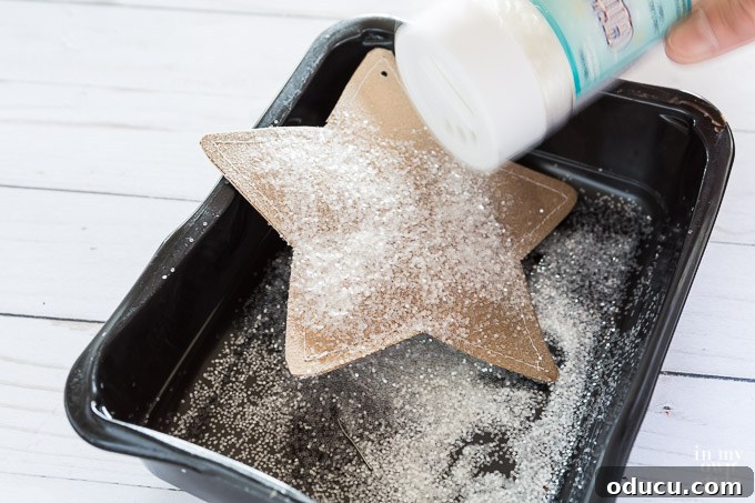 Hidden Treasure Star Ornament for Christmas 20 Sprinkling glitter on one star ornament.