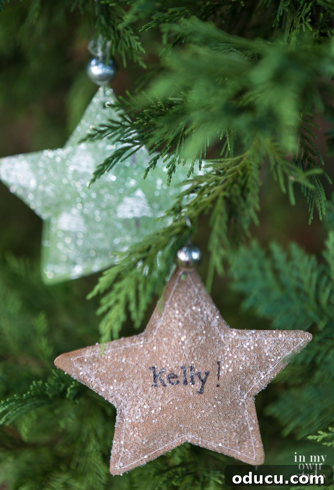 Hidden Treasure Star Ornament for Christmas 7 Glitter star ornament made using scrapbook paper card stock.