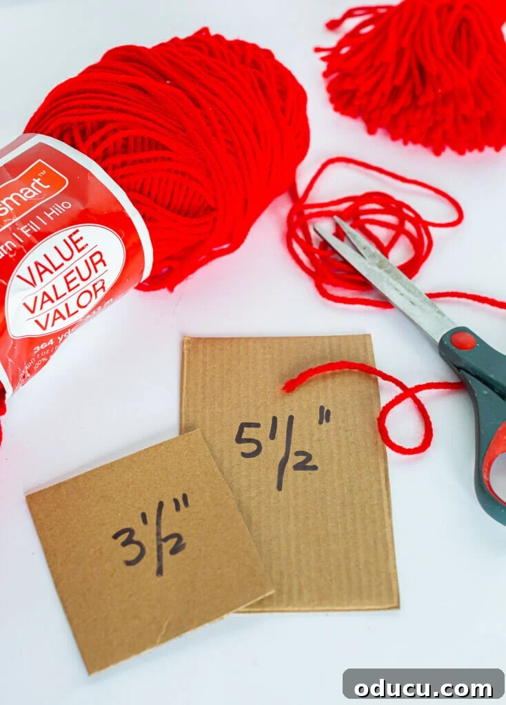 Craft Your Own Tassels: Elevate Your Home Decor 5 supplies needed to make a yarn tassel with a twisted cord to hang it on a key.