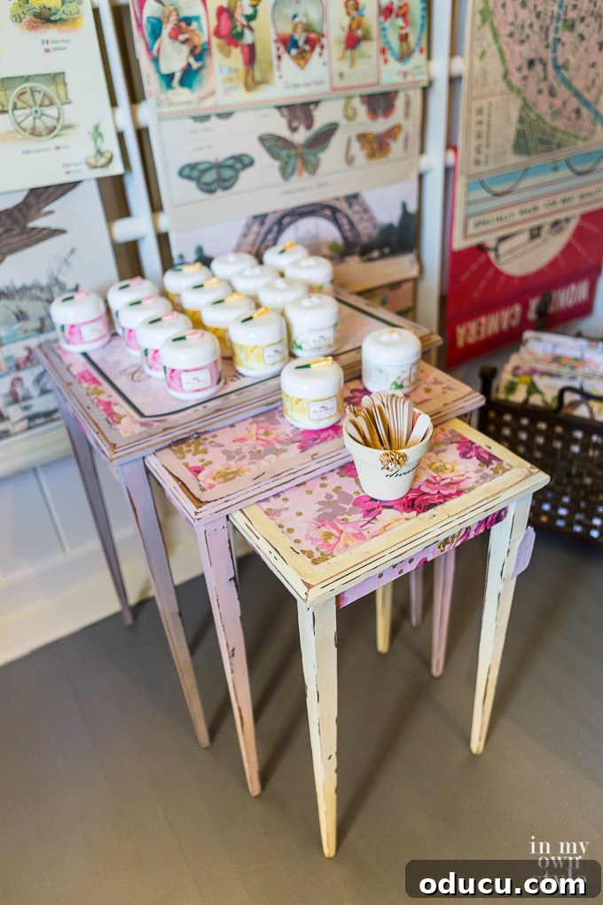 Rustic Riches: A French Flea Market Chronicle 35 Dresser with decorative gift paper on drawer fronts