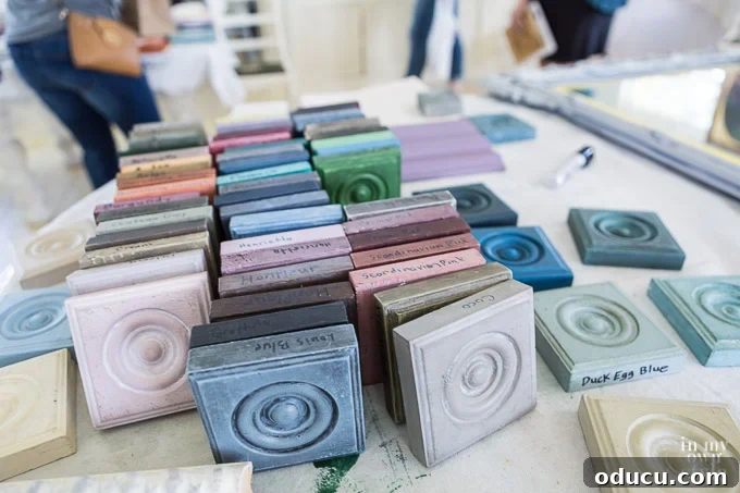 Annie Sloan teaching paint mixing techniques to achieve custom colors.