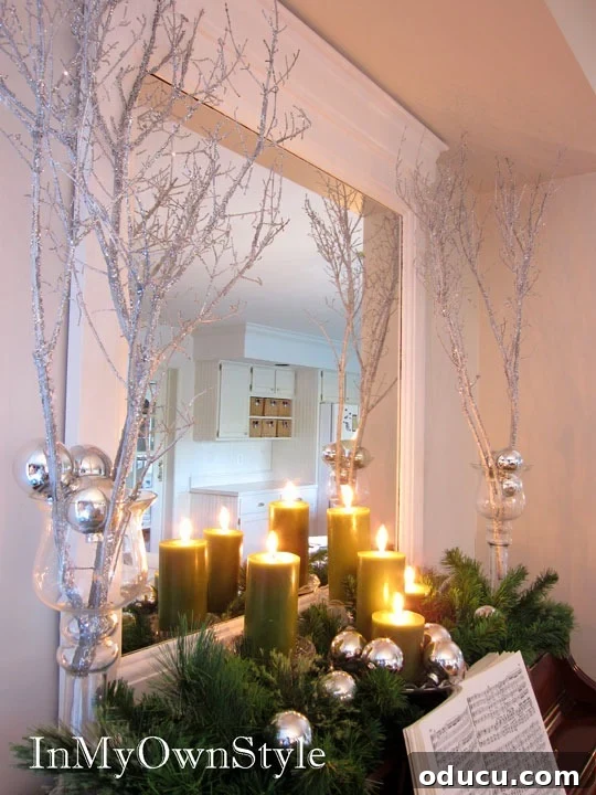 Craft Your Own Christmas Magic 6 Decorating ideas for mantel or piano top with sparkly branches