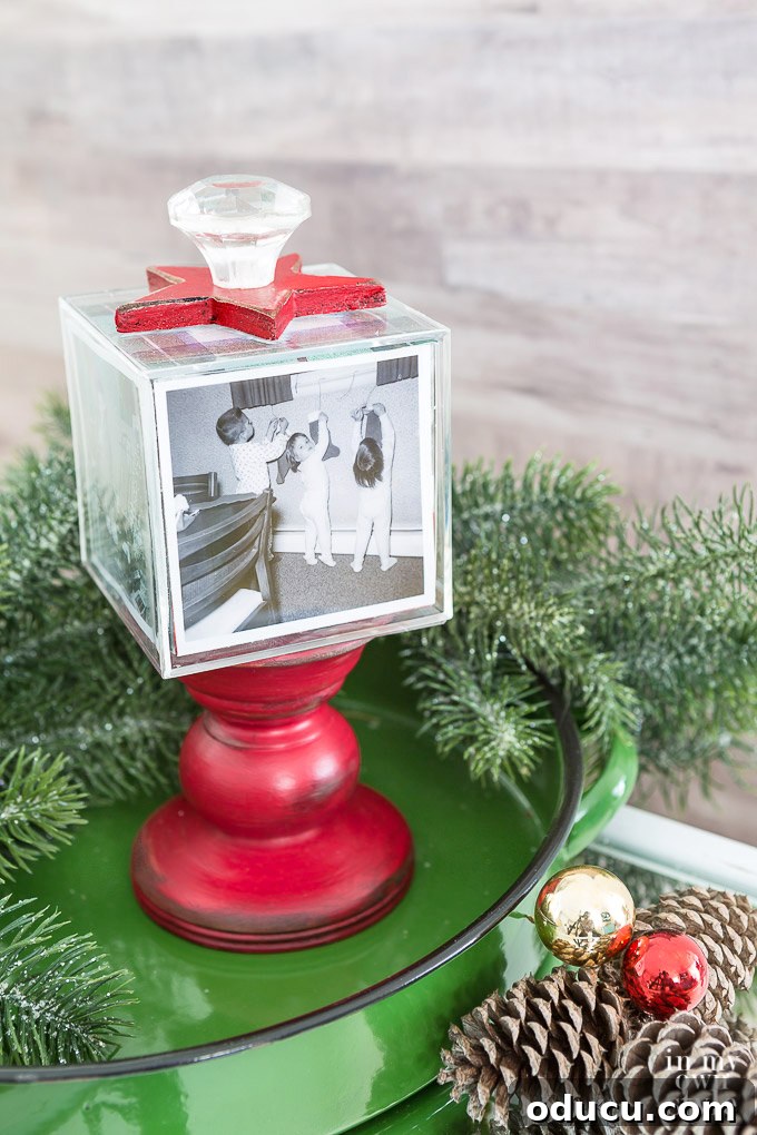 Elevated Christmas Photo Keepsake 19 Completed Christmas family photo display cube