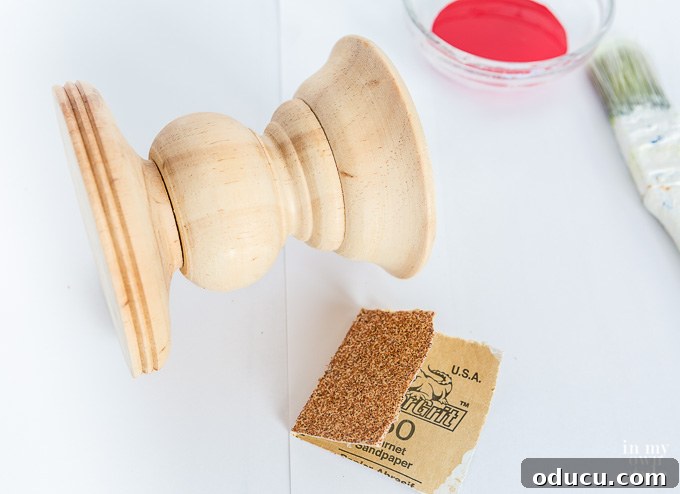 Elevated Christmas Photo Keepsake 5 Sanding the wooden pedestal for painting