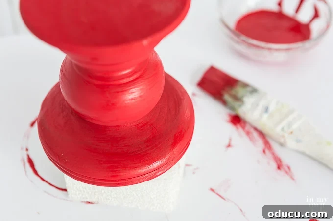 Elevated Christmas Photo Keepsake 6 Applying chalk paint to DIY pedestal