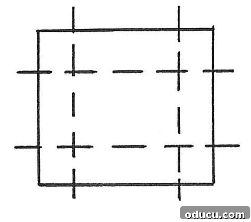 Create Custom Lids for Storage Baskets 8 Illustrated tutorial showing the scoring lines for folding a cardboard basket lid.