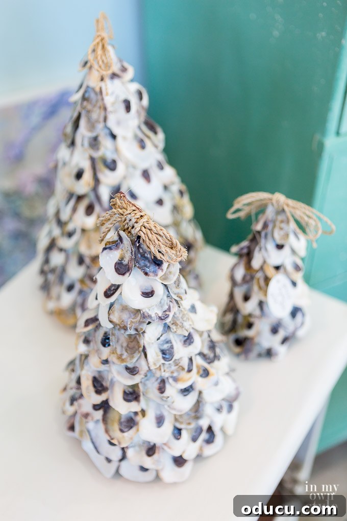 Panama City Beach Decor: Uncovering Coastal Gems 11 Christmas trees made using oyster shells - creative coastal decor