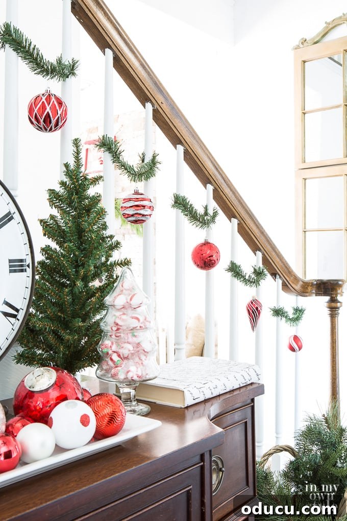 Creative ways to use garland ties to decorate a house for Christmas.