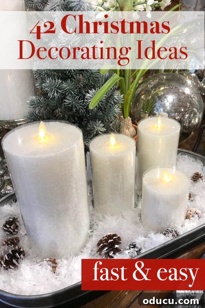 42 easy Christmas decorating ideas that anyone can do to decorate their house for the holidays.