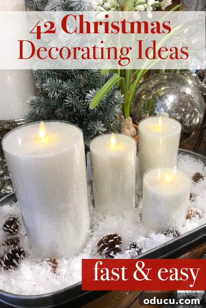 42 easy Christmas decorating ideas that anyone can do to decorate their house for the holidays.
