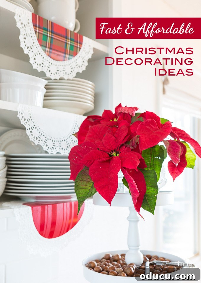 Christmas decorating ideas that are fast and affordable to do. #Christmashacks #Christmasdecorating #poinsettia #garlandties